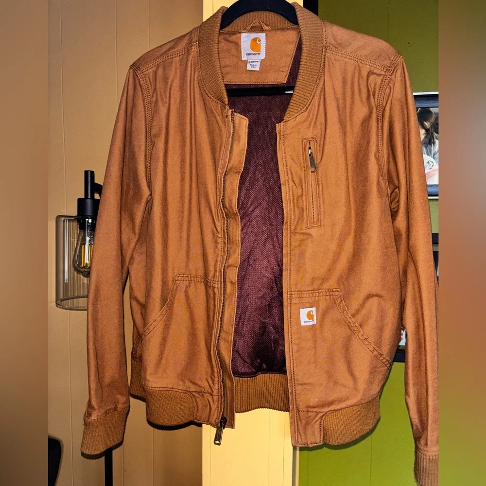 Carhartt Tan Bomber Jacket with Maroon Lining - Picture 1 of 3